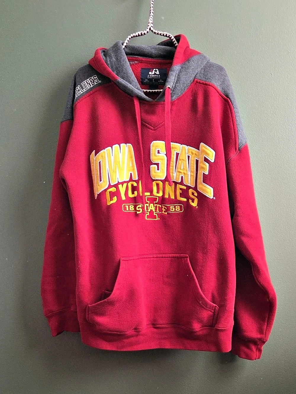 J America Iowa State Cyclones hoodie Men's Red Gray Hoodie Size Large